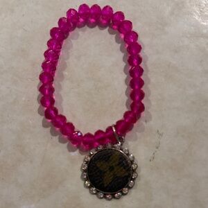 Pink Beaded Bracelet with Charm